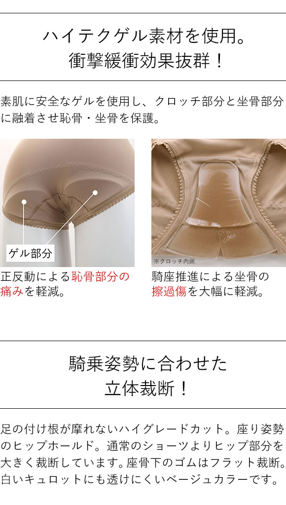 騎乗用 ライダーゲル ショーツ 衝撃吸収 日本製 単品