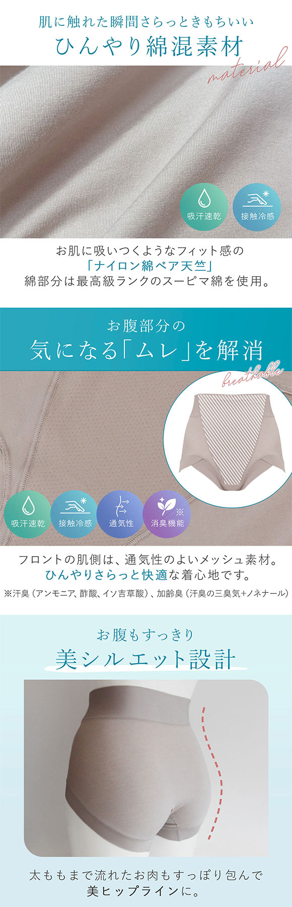 ブラデリス 綿混楽々デイリー フィットショーツ S-5L 深ばき ソフト おなかおさえ 吸汗速乾 接触冷感 おしりすっぽり 美尻