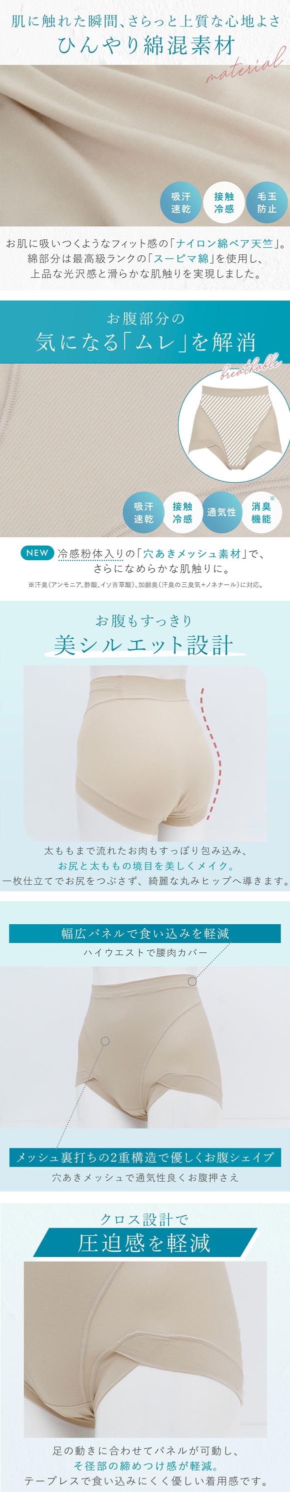 ブラデリス 綿混 楽々スタイリッシュショーツ S-5L 深ばき ソフト おなかおさえ 吸汗速乾 おしりすっぽり 美尻 BRADELIS