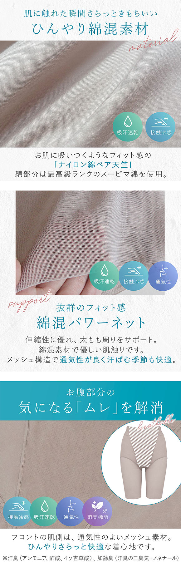 ブラデリス 綿混楽々デイリー シェイプパンツ ロングガードル S-5L 垂れ尻 サポート ヒップアップ おしりすっぽり 吸汗速乾