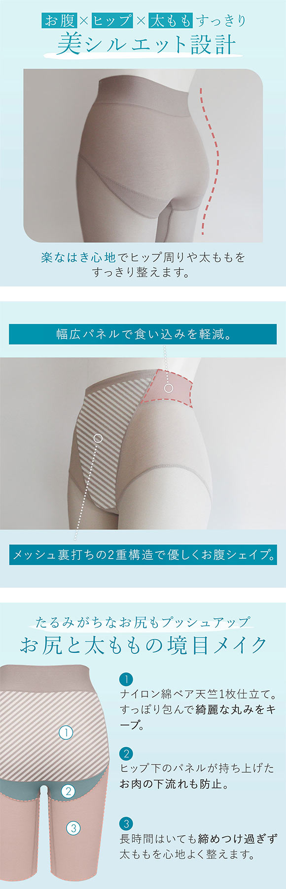 ブラデリス 綿混楽々デイリー シェイプパンツ ロングガードル S-5L 垂れ尻 サポート ヒップアップ おしりすっぽり 吸汗速乾