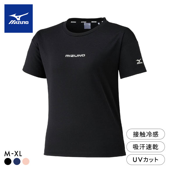 静岡国体Mizuno ダークブルー シャツ ミズノ レディス アイスタッチ 半袖Tシャツ M L XL 接触冷感 吸汗速乾