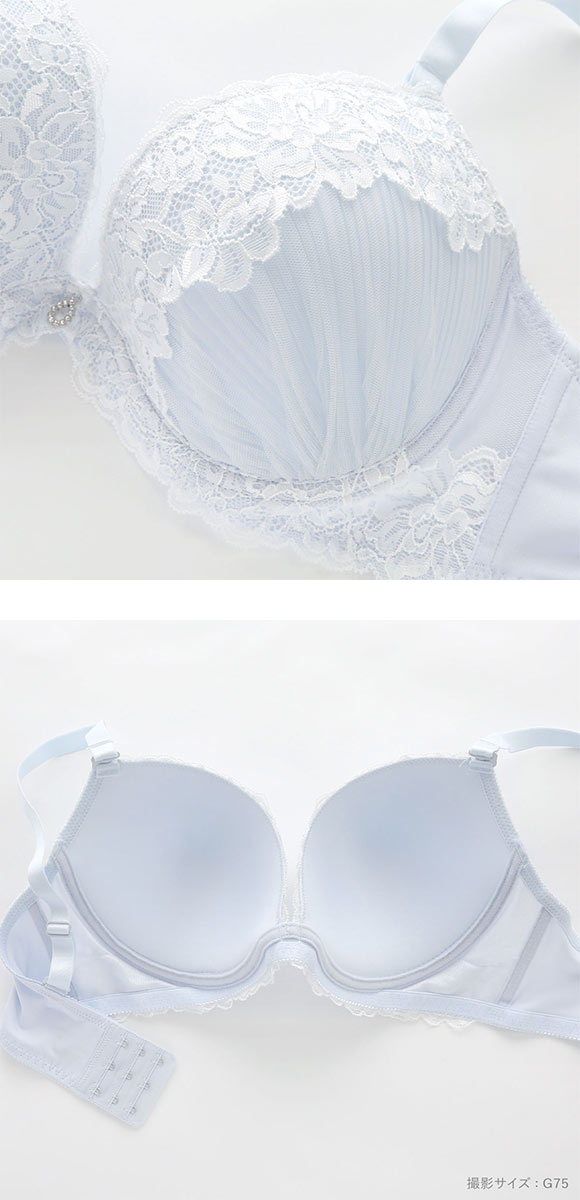 パンキュート プリーツチュールレース ブラセット CDEF80-95 脇寄せ 大きいサイズ グラマー 脇高 谷間 ブラジャー ショーツ PANCUTE
