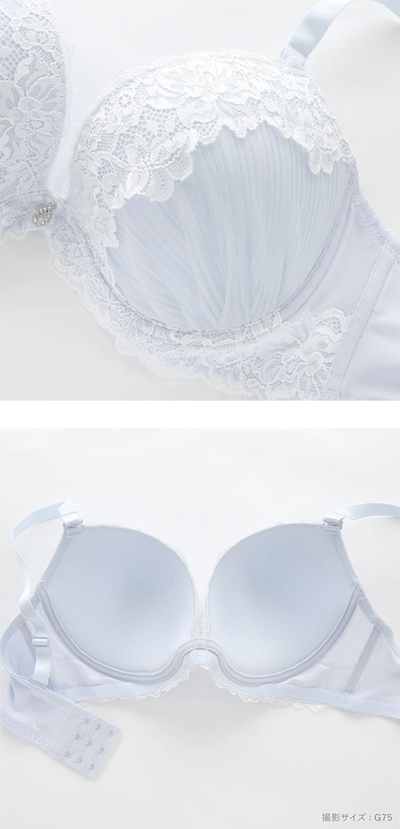 パンキュート プリーツチュールレース ブラセット CDEF80-95 脇寄せ 大きいサイズ グラマー 脇高 谷間 ブラジャー ショーツ PANCUTE