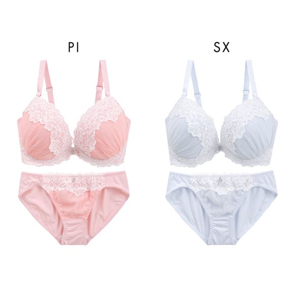 パンキュート プリーツチュールレース ブラセット CDEF80-95 脇寄せ 大きいサイズ グラマー 脇高 谷間 ブラジャー ショーツ PANCUTE