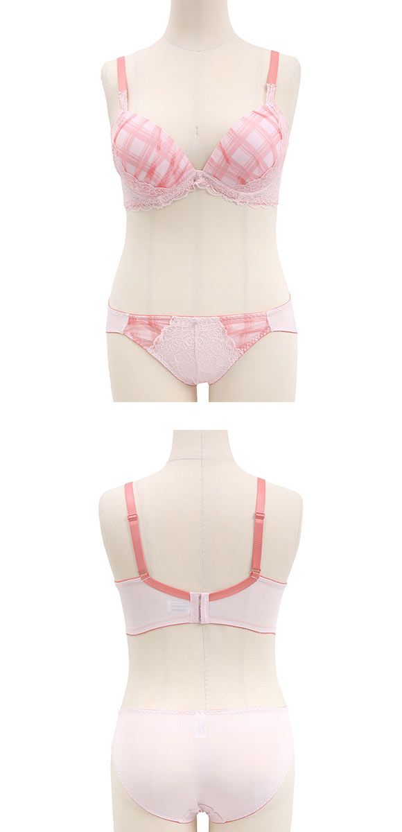 パンキュート 脇肉を谷間に変える脇高ブラ チェック柄チュールレース ブラセット GHI65-95 脇寄せ 大きいサイズ グラマー 脇高 谷間 ブラジャー