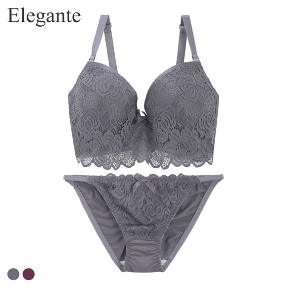 エレガント 脇肉を谷間に変える脇高ブラ ローズレース ブラセット CDEF80-95 ブラジャー ショーツ セット 脇寄せ 谷間 盛り Elegante