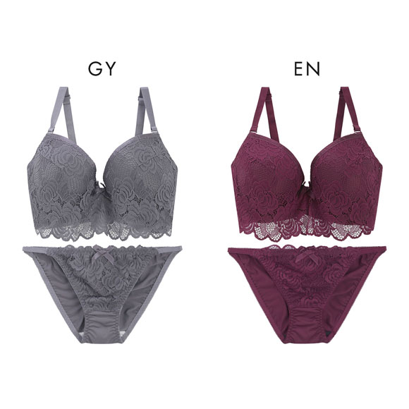 エレガント 脇肉を谷間に変える脇高ブラ ローズレース ブラセット CDEF80-95 ブラジャー ショーツ セット 脇寄せ 谷間 盛り Elegante