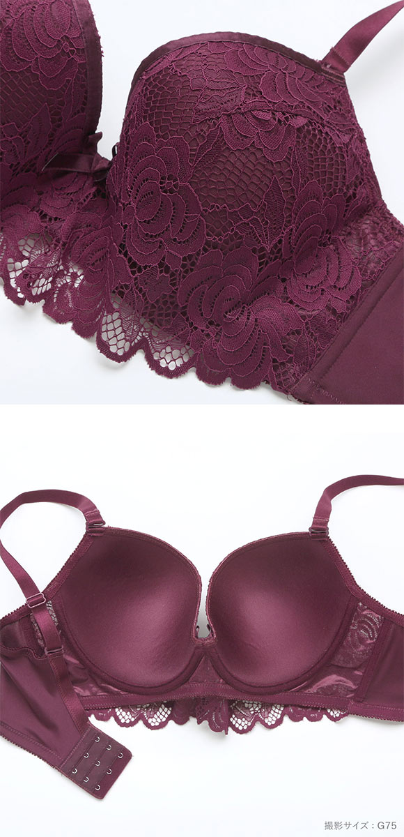 エレガント 脇肉を谷間に変える脇高ブラ ローズレース ブラセット GHI65-95 ブラジャー ショーツ セット 脇寄せ 谷間 盛り Elegante