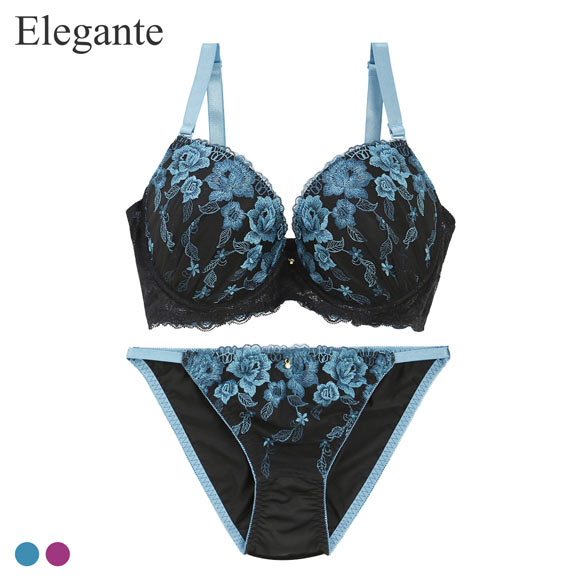 エレガント 脇肉を谷間に変える脇高ブラ フラワー刺繍レース ブラセット GHI65-95 グラマー ブラジャー ショーツ セット Elegante