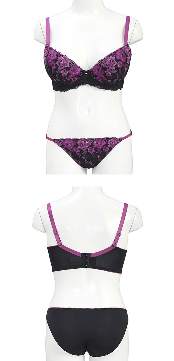 エレガント 脇肉を谷間に変える脇高ブラ フラワー刺繍レース ブラセット GHI65-95 グラマー ブラジャー ショーツ セット Elegante