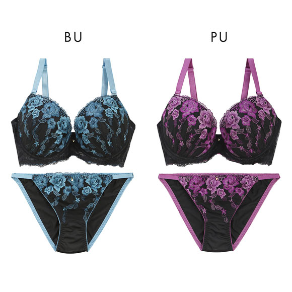 エレガント 脇肉を谷間に変える脇高ブラ フラワー刺繍レース ブラセット GHI65-95 グラマー ブラジャー ショーツ セット Elegante