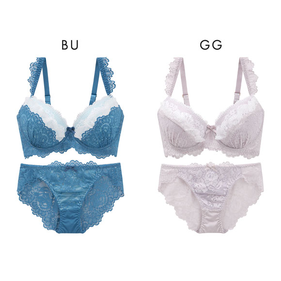 エレガント レーシーペタルフリル ブラセット CDEF80-95 大きいサイズ グラマー 脇寄せ 脇肉 ブラジャー ショーツ セット Elegante