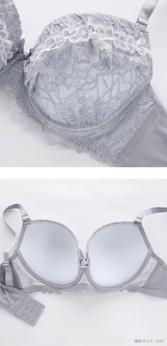 パンキュート すっきりらくちんソフトワイヤー フラッフィーレースフリル ブラセット GHI65-95 大きいサイズ グラマー PANCUTE