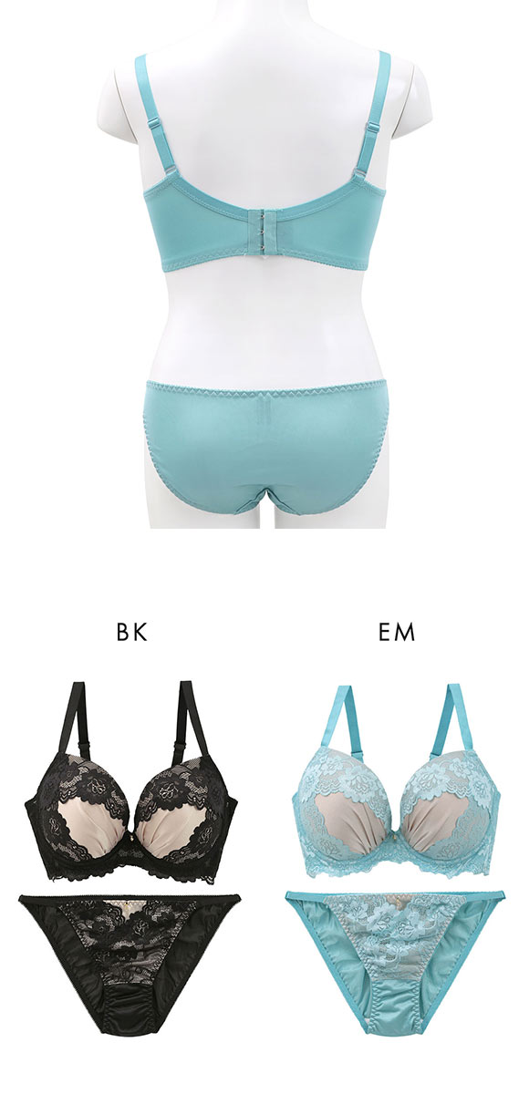 エレガント 脇肉を谷間に変える脇高ブラ バイカラーレース ブラセット CDEF80-95 脇寄せ 育乳 安定 Elegante