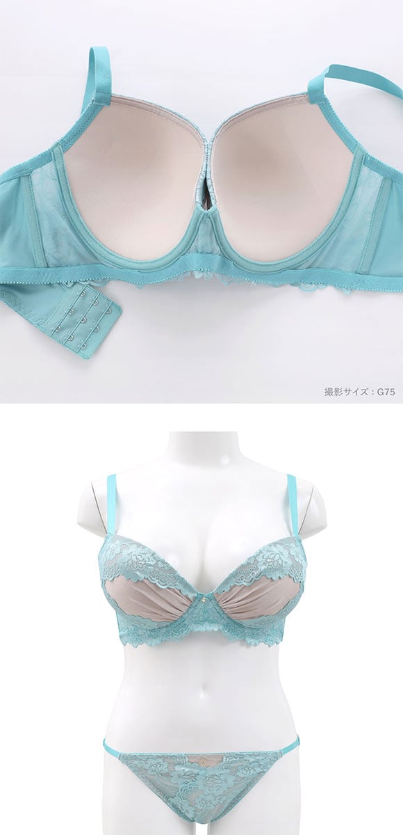 エレガント 脇肉を谷間に変える脇高ブラ バイカラーレース ブラセット GHI65-95 大きいサイズ グラマー 脇寄せ 育乳 安定 Elegante