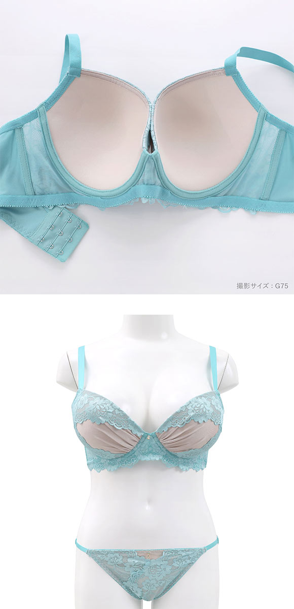 エレガント 脇肉を谷間に変える脇高ブラ バイカラーレース ブラセット GHI65-95 大きいサイズ グラマー 脇寄せ Elegante