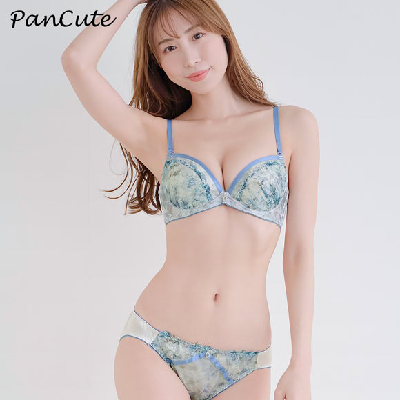 パンキュート らくちんソフトワイヤー フラワープリント刺繍 ブラセット CDEF80-95 グラマー アンダー大きいサイズ 脇肉 谷間 美胸