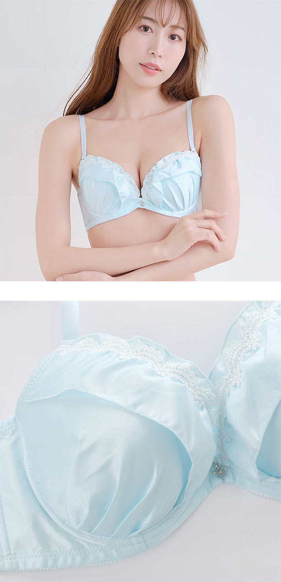 パンキュート 脇肉を谷間に変える脇高ブラ マットサテンフリル ブラセット CDEF80-95 脇寄せ グラマー アンダー大きいサイズ