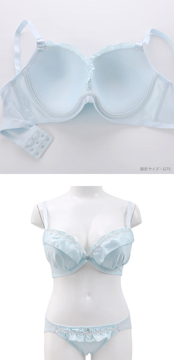 パンキュート 脇肉を谷間に変える脇高ブラ マットサテンフリル ブラセット GHI65-95 脇寄せ グラマー アンダー大きいサイズ ブラジャー 美胸 PanCute