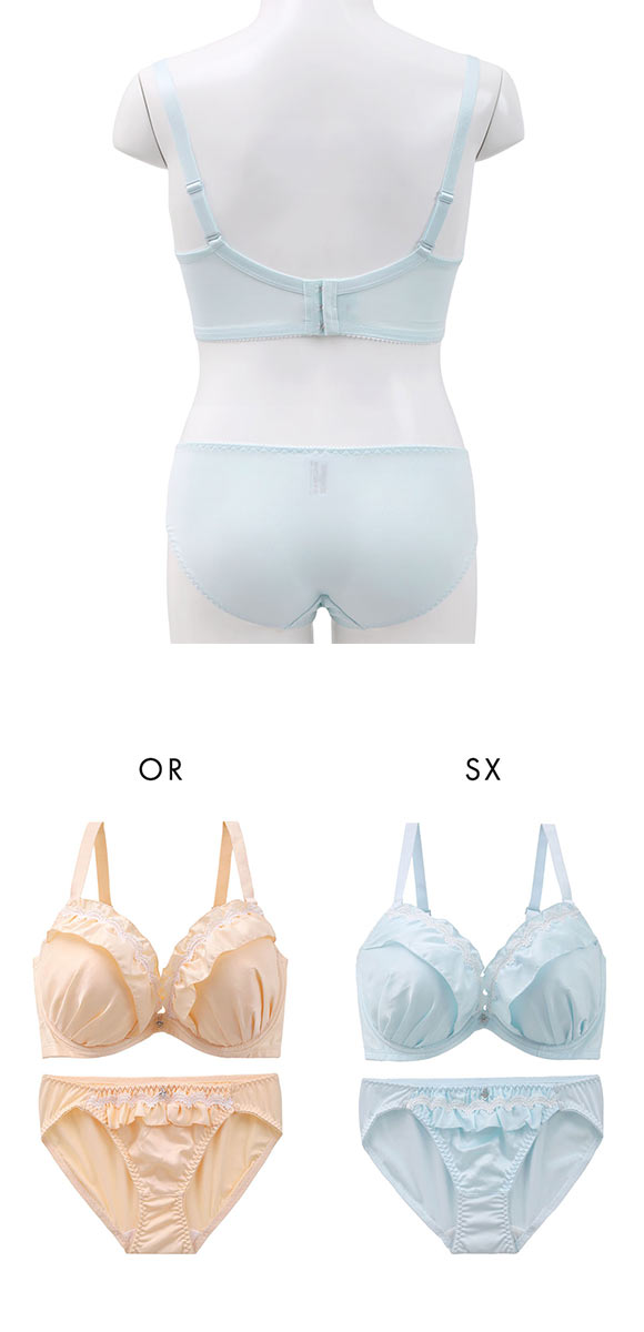 パンキュート 脇肉を谷間に変える脇高ブラ マットサテンフリル ブラセット GHI65-95 脇寄せ グラマー アンダー大きいサイズ 美胸