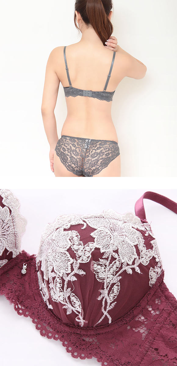 エレガント ボタニカルフラワー ブラセット ABCDEF大きいサイズ グラマー 脇高 脇寄せ 谷間 盛り胸 ブラジャーショーツ Elegante