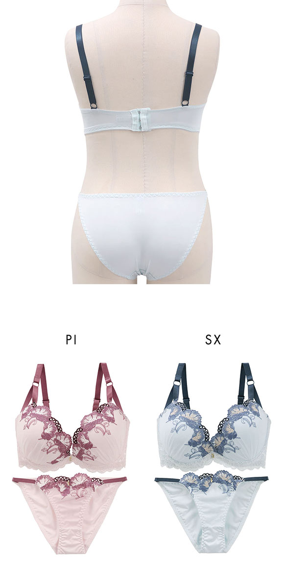 エレガント ラメフローラルレース ブラセット CDEF80-95 大きいサイズ グラマー 盛り胸 谷間 ブラジャー ショーツ Elegante