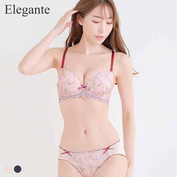 エレガント フラワーガーデン ブラセット CDEF80-95 大きいサイズ グラマー ブラジャー ショーツ セット まる胸 パッド内蔵 Elegante