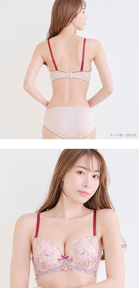 エレガント フラワーガーデン ブラセット CDEF80-95 大きいサイズ グラマー ブラジャー ショーツ セット まる胸 パッド内蔵 Elegante