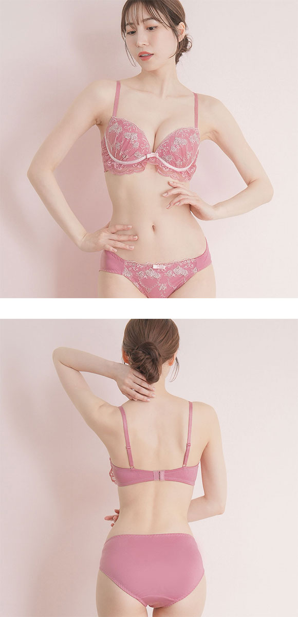 エレガント ロマンティックローズ ブラセット ABCDEF 大きいサイズ グラマー 盛り ブラジャー ショーツ セット 脇寄せ L字 谷間 Elegante