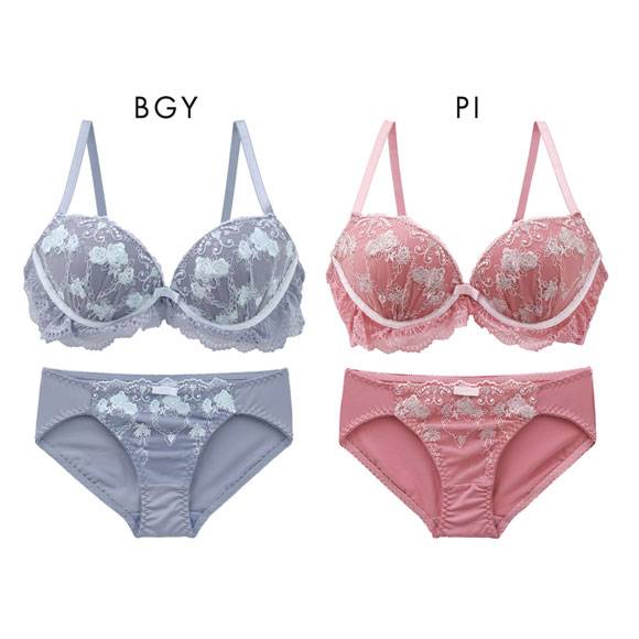 エレガント ロマンティックローズ ブラセット CDEF80-95 大きいサイズ グラマー 盛り ブラジャー ショーツ セット 脇寄せ L字 谷間 盛り胸 パッド内蔵 Elegante