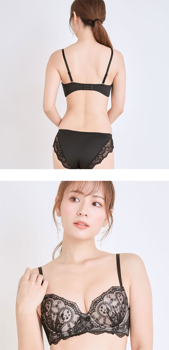 エレガント プリティキャットレース ブラセット ABCDEF 大きいサイズ グラマー 谷間 寄せ 盛り胸 ブラジャー ショーツ セット Elegante