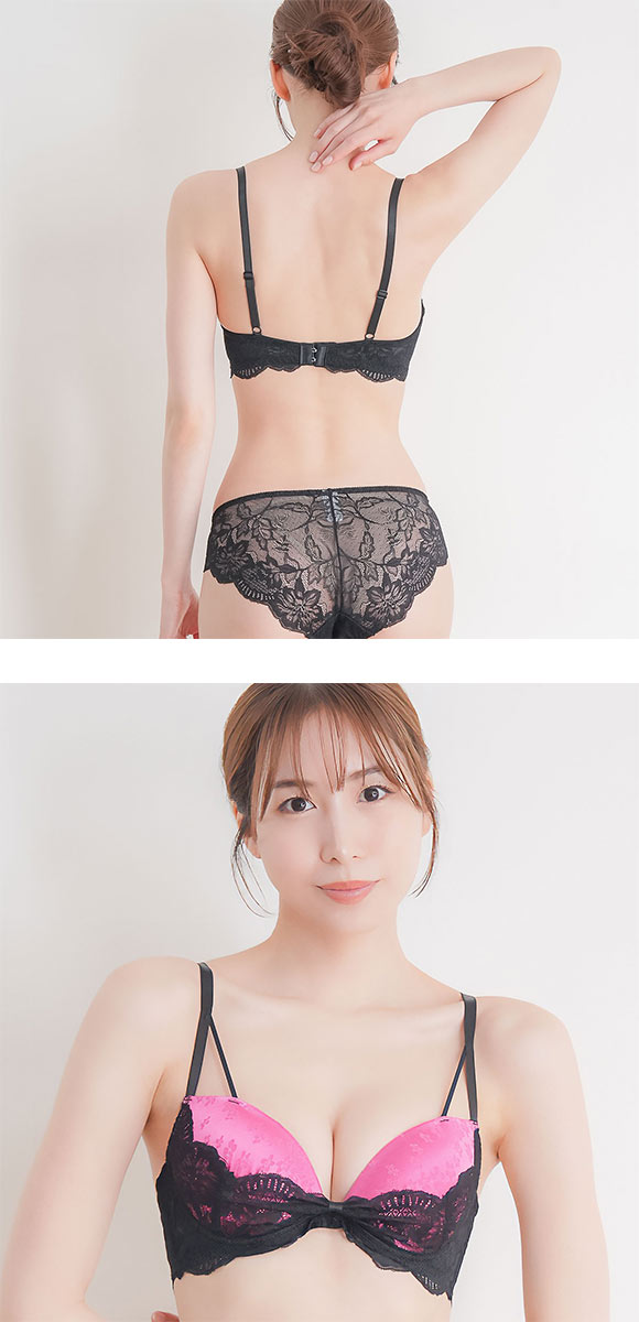 エレガント ジャガードサテンレース ブラセット ABCDEF 美胸 大きいサイズ グラマー 盛り胸 谷間 脇寄せ セット Elegante