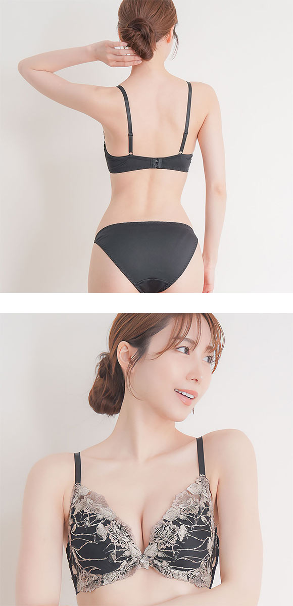 エレガント プランジ風ブルームレース ブラセット ABCDEF 美胸 大きいサイズ グラマーサイズ 盛り胸 谷間 脇寄せ セット Elegante