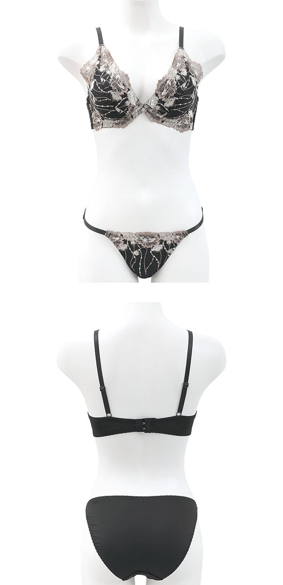 エレガント プランジ風ブルームレース ブラセット ABCDEF 美胸 大きいサイズ グラマーサイズ 盛り胸 谷間 脇寄せ セット Elegante