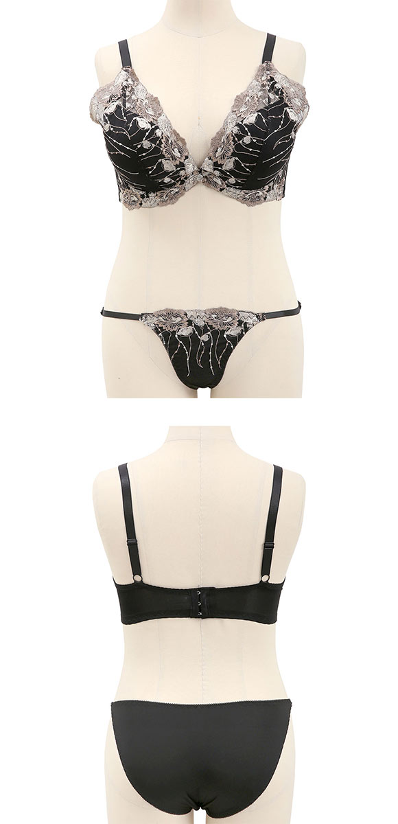 エレガント プランジ風ブルームレース ブラセット CDEF80-95 大きいサイズ グラマー 盛り胸 谷間 脇寄せ セット Elegante