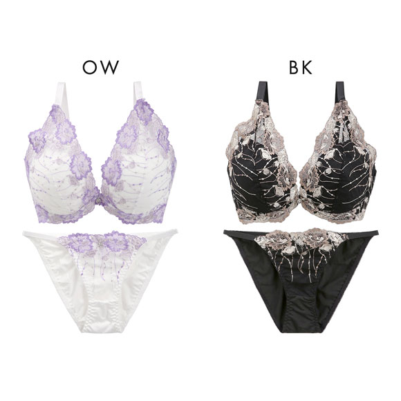 エレガント プランジ風ブルームレース ブラセット CDEF80-95 大きいサイズ グラマー 盛り胸 谷間 脇寄せ セット Elegante