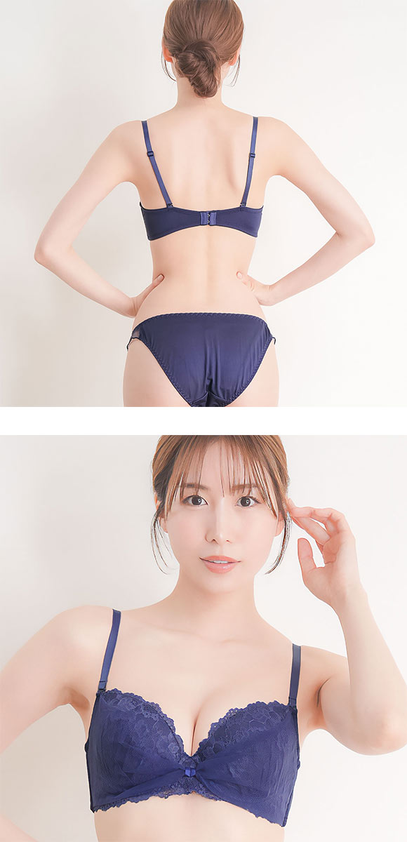 エレガント チュールリボンデザイン ブラセット ABCDEF 大きいサイズ グラマー ブラジャー ショーツ セット 谷間 Elegante