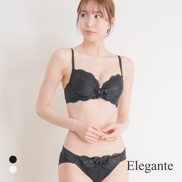 エレガント ラメジョーゼットレース ブラセット CDEF80-95 大きいサイズ グラマー 盛り胸 谷間 ブラジャー ショーツ Elegante