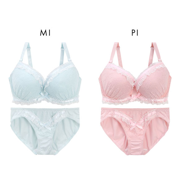 パンキュート レースフリルフェミニン ブラセット GHI65-95 大きいサイズ グラマー ブラジャー ショーツ セット PANCUTE