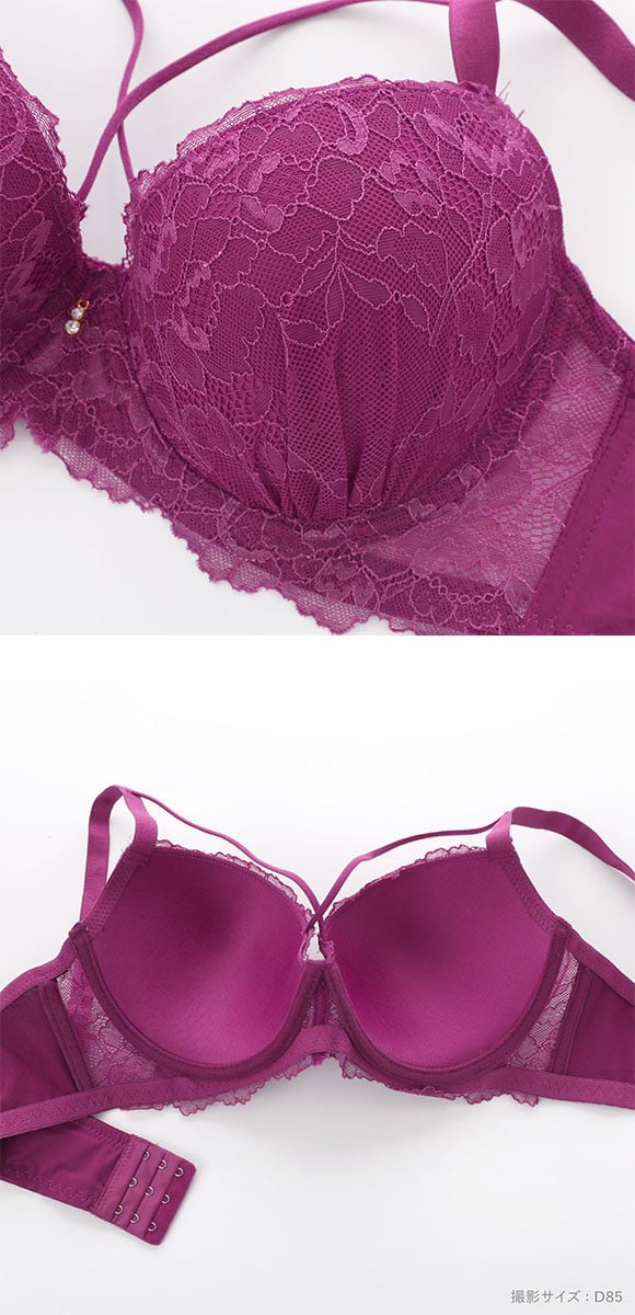 大感謝価格 エレガント クロスデザイン レーシーブラセット DEFGHI 85-95 グラマー アンダー大きいサイズ 着やせ 脇寄せ 谷間 Elegante