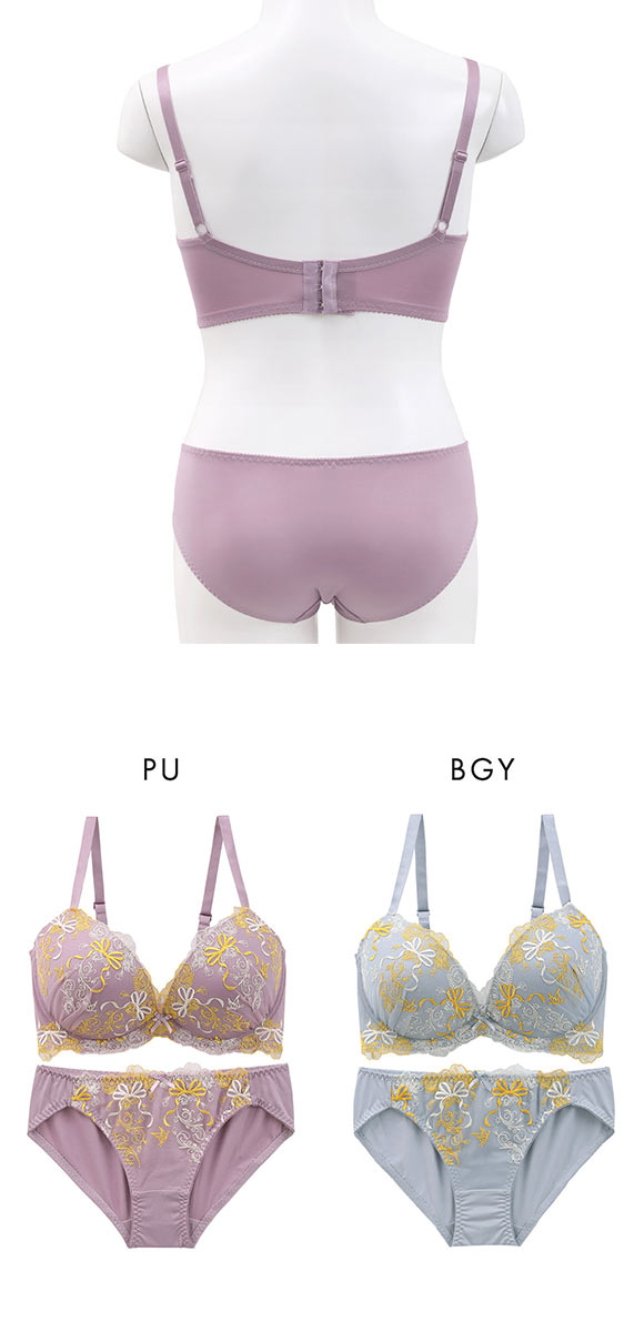 パンキュート 脇肉を谷間に変える脇高ブラ ローズリボン ブラセット CDEF80-95 大きいサイズ グラマー ブラジャー ショーツ セット