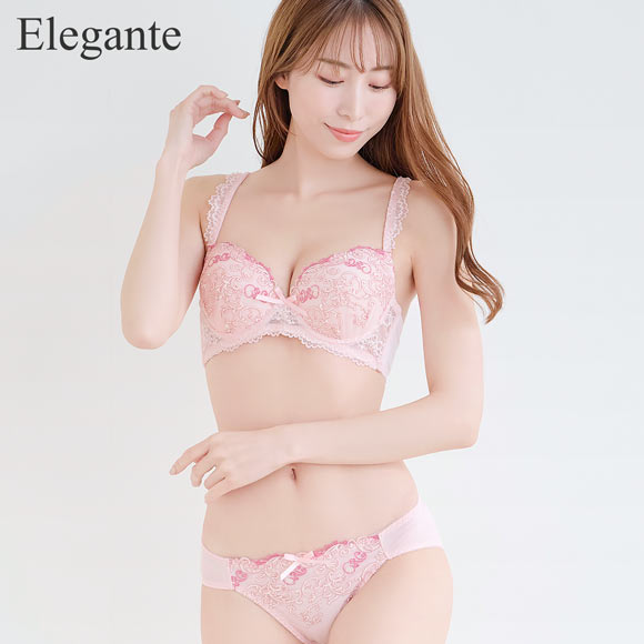 エレガント 脇肉を谷間に変える脇高ブラ アラベスク ブラセット ABCDEF 盛り胸 寄せ上げ 大きいサイズ ブラジャー ショーツ セット Elegante