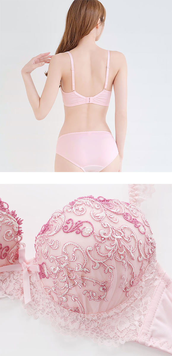 エレガント 脇肉を谷間に変える脇高ブラ アラベスク ブラセット ABCDEF 盛り胸 寄せ上げ 大きいサイズ ブラジャー ショーツ セット Elegante