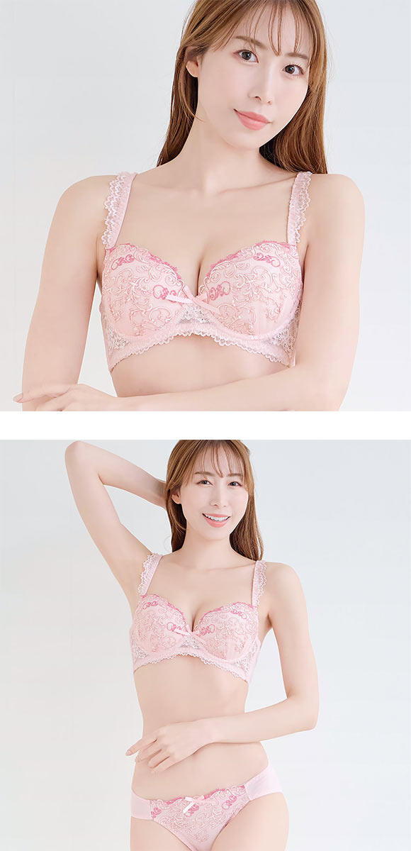 エレガント 脇肉を谷間に変える脇高ブラ アラベスク刺繍 ブラセット CDEF80-95 盛り胸 寄せ上げ ブラジャー ショーツ セット Elegante