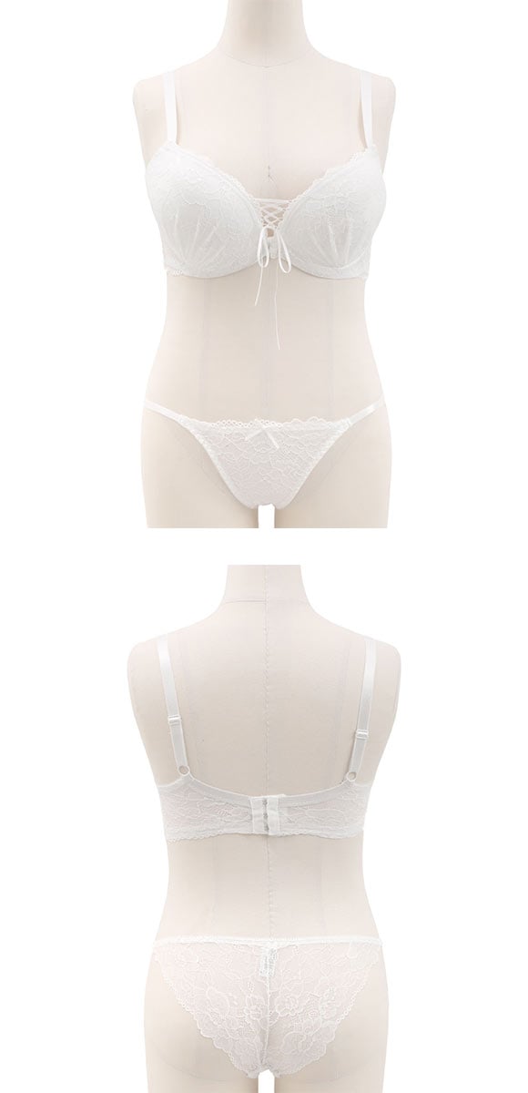エレガント 脇肉を谷間に変える脇高ブラ レースアップデザイン ブラセット CDEF80-95 大きいサイズ ブラジャー ショーツ Elegante