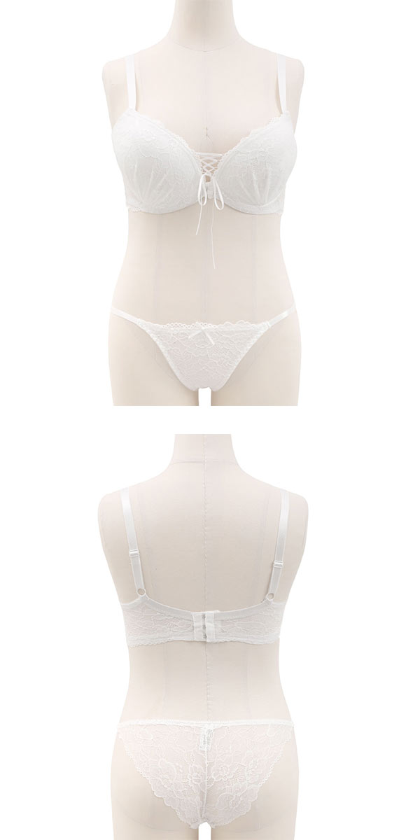 エレガント 脇肉を谷間に変える脇高ブラ レースアップデザイン ブラセット CDEF80-95 大きいサイズ ブラジャー ショーツ Elegante
