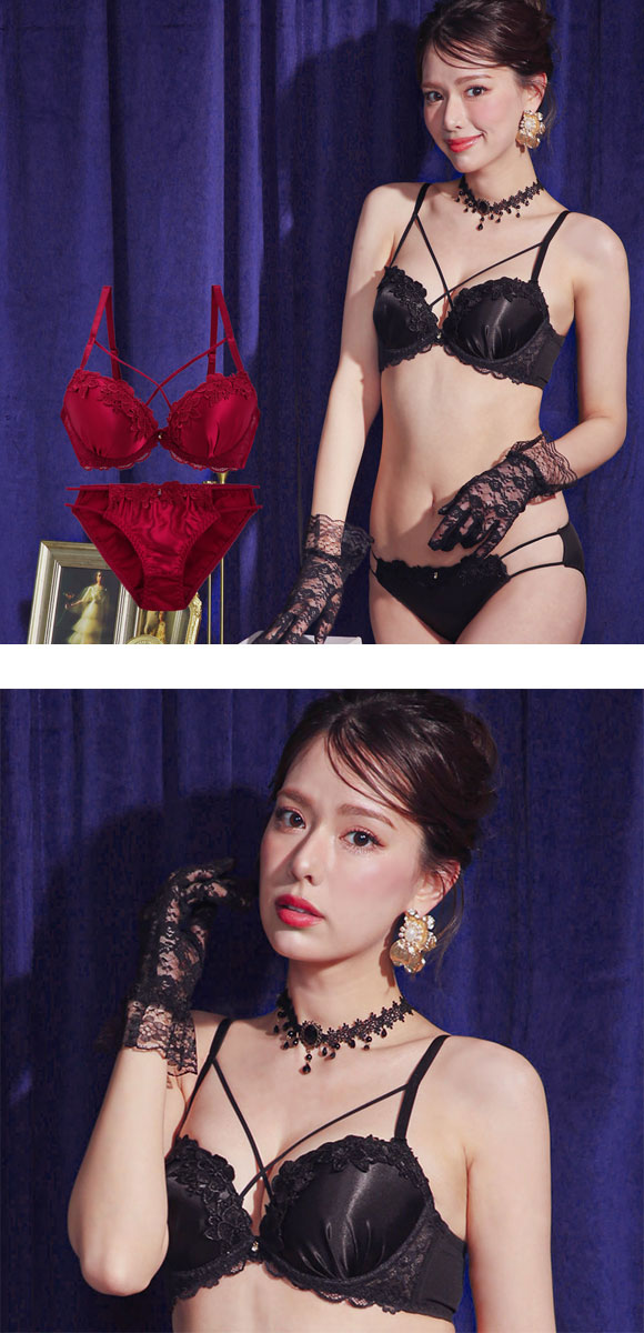 エレガント 脇肉を谷間に変える脇高ブラ セクシーサテン ブラセット ABCDEF 大きいサイズ グラマー L字 谷間 盛り ブラジャー ショーツ Elegante