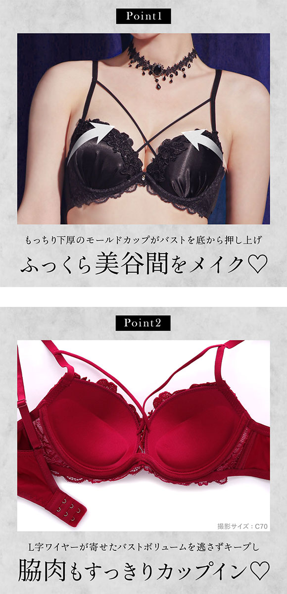 エレガント 脇肉を谷間に変える脇高ブラ セクシーサテン ブラセット ABCDEF 大きいサイズ グラマー L字 谷間 盛り ブラジャー ショーツ Elegante