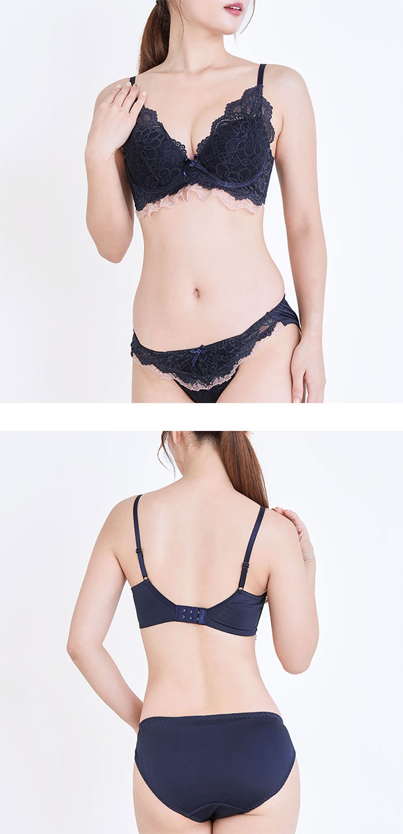 エレガント 脇肉を谷間に変える脇高ブラ レーシーフリル プランジブラセット ABCDEF 大きいサイズ 盛り 育乳 補正 着やせ ブラジャー ショーツ セット Elegante